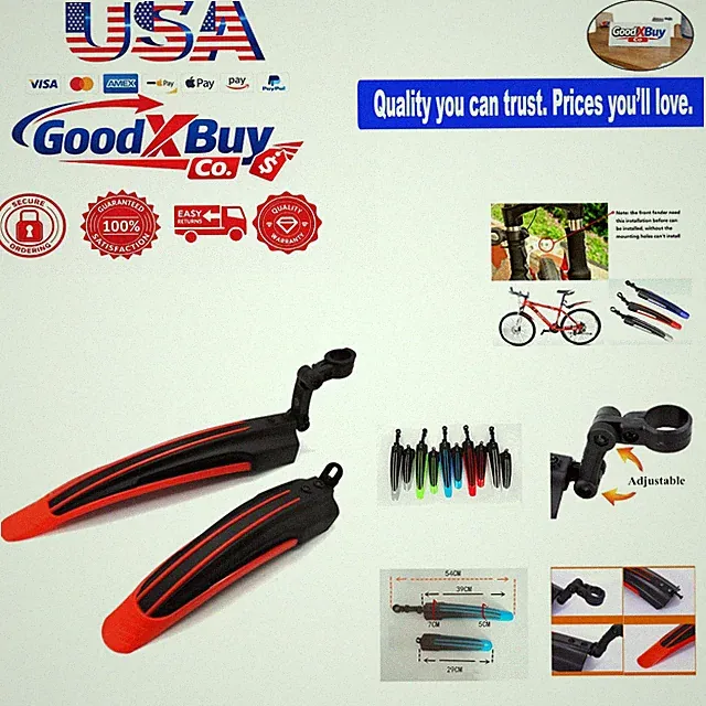 Adjustable Bike Mudguards Set for Mountain and Road Bikes Red Black Universal...