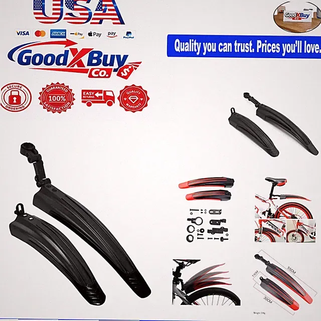 All Black Adjustable Bike Mudguards Set for Mountain and Road Bikes - Front &...