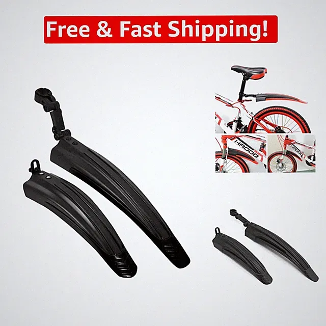 All Black Adjustable Mudguards Set for Road & Mountain Bikes - Easy Install