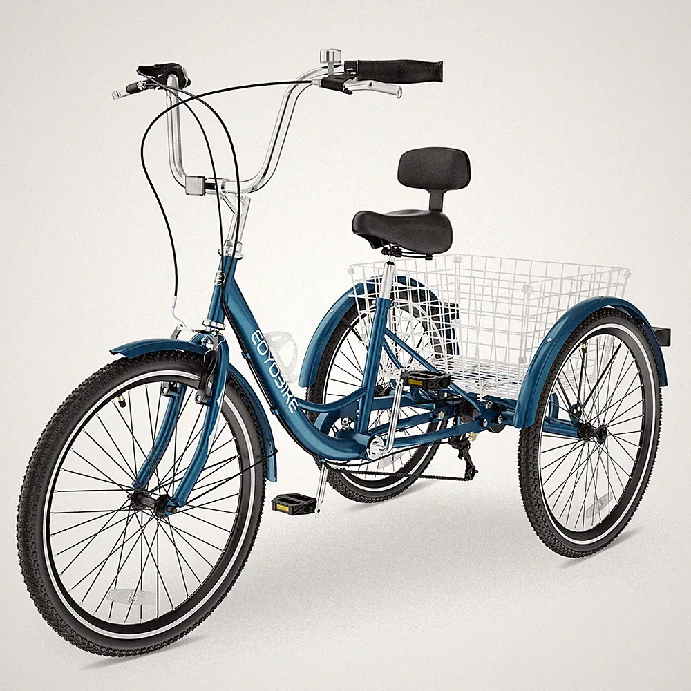 MOONCOOL Adult 26" Tricycle 7 Speed 3 Wheels Bicycle Trike w/ Basket&Backrest