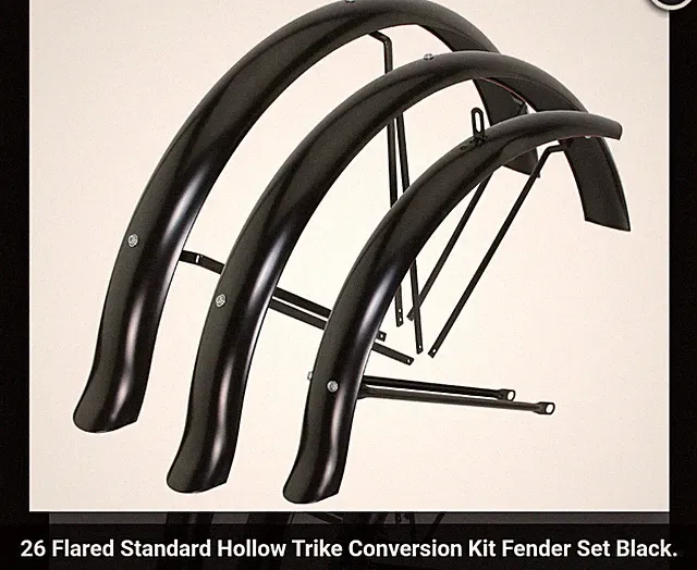 NEW BLACK HOLLOW TRIKE FENDER SET 26" CRUISER BICYCLES & HARDWARE, 3 FENDERS